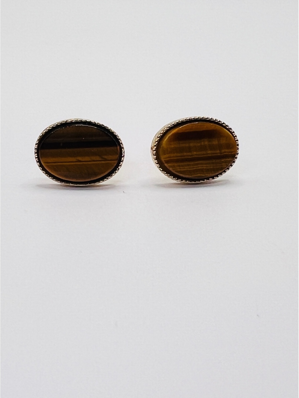 Vintage SWANK Tiger Eye Oval Cufflinks Gold Tone Signed Mid Century